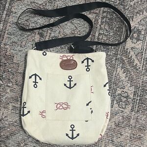 Anchor Print reversible Canvas Crossbody Bag with magnetic closer